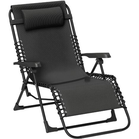 Outsunny Sonnenliege klappbar Gartenliege mit Kopfkissen, Liegestuhl mit 5-Fach verstellbare Rückenlehne, wetterfeste Campingliege, Gartenstuhl bis 120 kg belastbar, für Garten Outdoor Strand, Schwarz (1/5)