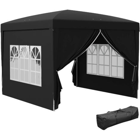Outsunny Pavillon ca.3x3m, wasserabweisend Stabil Winterfest Pop-up Faltpavillon, UV Schutz 50+, Faltbar Partyzelt Gartenzelt mit 4 Seitenteilen Tasche Gartenpavillon für Camping Garten, Schwarz (1/5)