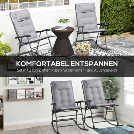 2er Pack Auflagen Für Sonnenliege 200x70 Cm – Grau, Mit Kapuze & Paspelband – Waschbar Bei 60°C – Baumwollmischung