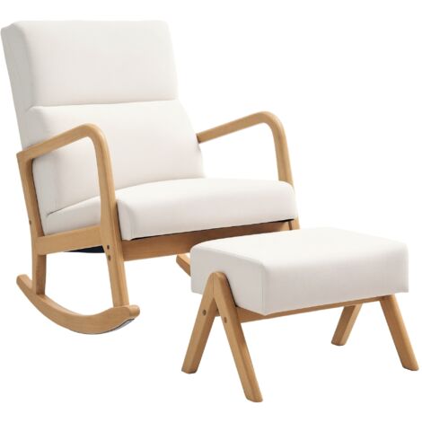 HOMCOM Schaukelstuhl mit Hocker Schaukelsessel Schwingsessel mit Leinenoptik Polstersessel Sessel für Wohnzimmer, Schlafzimmer, Cremeweiß (1/5)