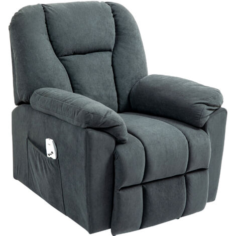 HOMCOM Elektrisch Relaxsessel Fernsehsessel mit Liegefunktion Wärmefunktion Massagesessel mit Seitentasche Liegesessel mit USB-Anschlüsse Taschenfeder für Wohnzimmer Dunkelgrau (1/5)