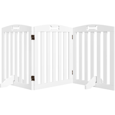 PawHut Absperrgitter Hund Freistehendes Schutzgitter mit Füßen 155 x 61 cm Hundegitter Klappbar Treppenschutzgitter Türschutzgitter Treppengitter für Treppen, Türen, Küche, Flur, 3 Paneelen, Weiß (1/5)