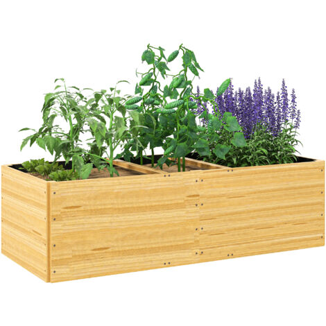 Outsunny Hochbeet aus Holz, Pflanzbeet Frühbeet mit 3 Pflanzzonen, Gartenbeet Blumenkasten, Pflanzkasten 140 x 60 x 40cm Gemüsebeet für Garten Balkon Terrasse, Pflanzkübel für Blumen, Pflanzen, Obst