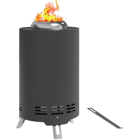 Outsunny Feuerschale Ø16x25cm aus Edelstahl Feuerstelle mit Schürhaken Rauchfreie Feuerschalen Feuerkorb für Garten, Balkon Terrasse, Outdoor BBQ Camping Grau