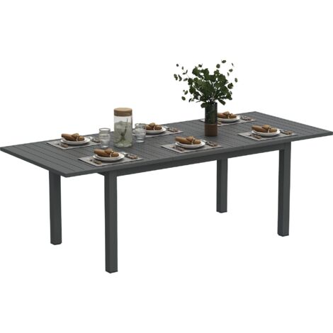 Outsunny Gartentisch Ausziehbar Aluminium Balkontisch 160/220x90 cm Wetterfest Ausziehbar Buffettisch für 6-8 Personen, Outdoor Esstisch für Garten, Terrasse Balkon Grau