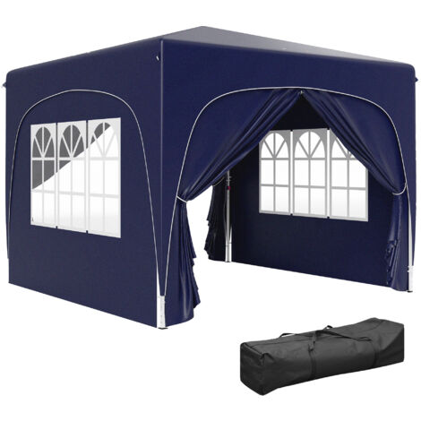 Outsunny Pavillon 3x3m, wasserabweisend Stabil Winterfest Pop-up Faltpavillon, UV Schutz 50+, Faltbar Partyzelt Gartenzelt mit 4 Seitenteilen Tasche Gartenpavillon für Camping Garten, Dunkelblau (1/5)