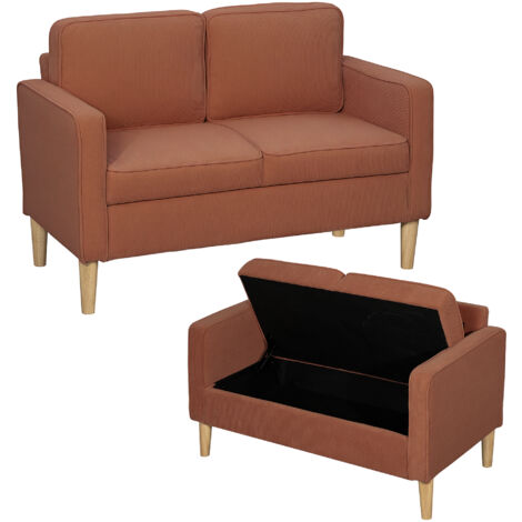 HOMCOM Sofa 2 Sitzer Couch mit 2 Armlehne, Stauraum, Kleine Loveseat mit Cordoptik Holzbeine Modern Polstersofa für Wohnzimmer, Schlafzimmer, kleinen Raum, Orange 117 x 63 x 79 cm (1/5)
