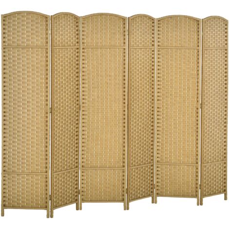 HOMCOM Paravent 6-teilig 240 x 170 cm Raumteiler Faltbar Trennwand aus Kiefernholz, Sichtschutz Raumtrenner Stellwand für Wohnzimmer Natur (1/5)