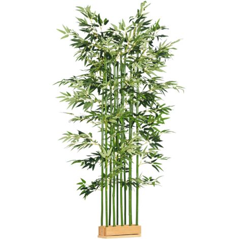 HOMCOM Knstlicher Bambus, 180 cm Kunstpflanze im Kiefernholztopf,  Zimmerpflanze, knstliche Pflanzen fr Indoor, Outdoor, Dekopflanzen, Grn