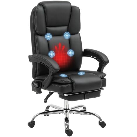 Vinsetto Bürostuhl mit Massagefunktion Ergonomischer Chefsessel mit Heizfunktion, Liegefunktion, Fußstütze Höhenverstellbar 360° Drehbar Computerstuhl mit Seitentasche, Kunstleder, Schwarz (1/5)