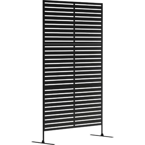 Outsunny Raumteiler 3-teilig 122 x 198 cm Freistehend Paravent in Lamellen, Trennwand 3-TLG Sichtschutz aus Stahl, Outdoor Raumtrenner Sichtschutzwand Stellwand für Garten, Balkon, Terrasse, Schwarz (1/5)