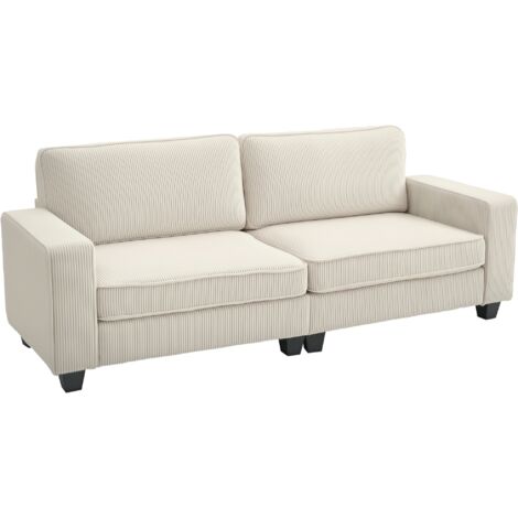 HOMCOM 3-Sitzer Sofa, Couch mit Armlehnen, Rückenkissen, Wohnzimmersofa mit Cordbezug, Federkern, Polstersofa für Wohnzimmer, Schlafzimmer 227 x 84 x 87 cm, Cremeweiß (1/5)