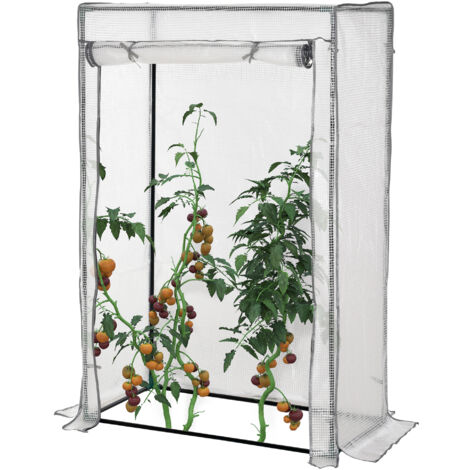 Outsunny Gewächshaus mit PE-Gitterfolie, Tür, winterfest Foliengewächshaus aus Stahl, Treibhaus für Balkon, Garten, Tomatenhaus 100 x 50 x 150 cm, Tomatengewächshaus für Tomaten, Gemüse, Weiß