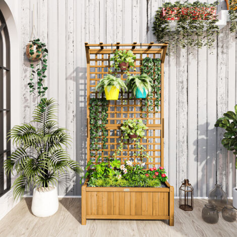 Outsunny Hochbeet Pflanzkasten mit Rankgitter, Spalier Pflanzkbel  Blumenkasten Holz, Gartenspalier 90 x 45 x 183cm fr Garten Balkon Terrasse,  Blumenkbel fr Kletterpflanzen Korbpflanzen, Blumen