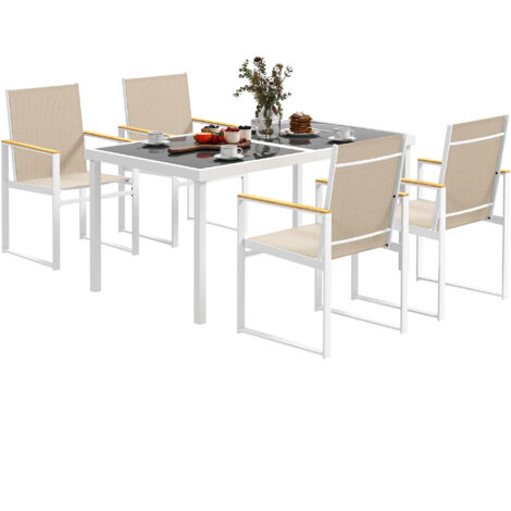 Outsunny Sitzgruppe 5 tlg. Essgruppe für 4 Personen Abnehmbar Esstisch mit 4 Stühle, Esszimmergruppe Küchentisch-Set mit Stahlgestell Balkonmöbel Gartenmöbel für Terrasse, Balkon Mehrfarbig (1/5)