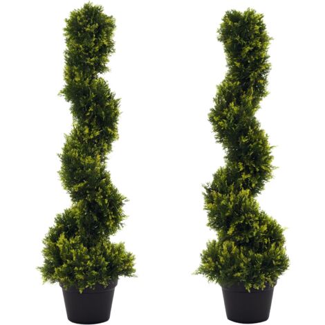 Outsunny 2er Set künstliche Zedernbaum groß 90 cm Kunstpflanze, Plastik künstliche Pflanzen Zeder im Topf, Spiralpflanze wie echt für Wohnzimmer Schlafzimmer Büro Garten moderne Dekoration (1/5)