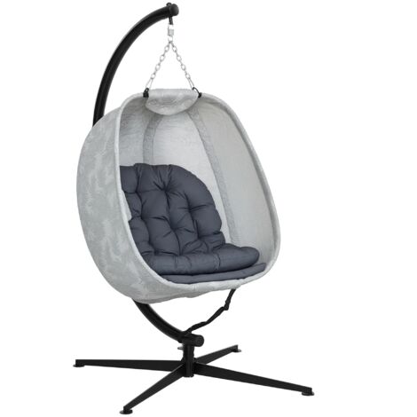 Outsunny Hängesessel mit Gestell, Faltbar Eiförmiger Hängeschaukel mit weichem Sitzpolstern, Hängematte für den Außenbereich Schaukelsessel Indoor Outdoor, Terrasse, Garten, Grau