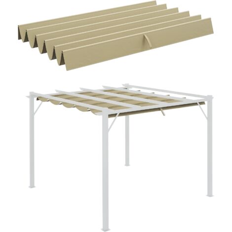Outsunny Ersatzdach für 3 x 3 m Pergola, wasserdicht einziehbar Welle Überdachung mit Regenabflusslöchern, NUR Schattenabdeckung für Garten, Terrasse, 250 x 255 cm Beige