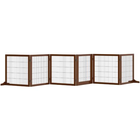 PawHut Absperrgitter Hund Verstellbares Schutzgitter mit Füßen 432 x 70 cm Holz Hundegitter Klappbar Treppenschutzgitter Hundeabsperrgitter für Treppen, Türen, Flur, 6 Paneelen, Kaffee