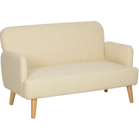 HOMCOM 2 Sitzer Sofa, Kleine Couch mit Samtoptik, Holzbeine, Dicke Gepolsterter Polstersofa mit Armlehne für Wohnzimmer, Schlafzimmer, 130 x 74 x 79 cm, Cremeweiß (1/5)