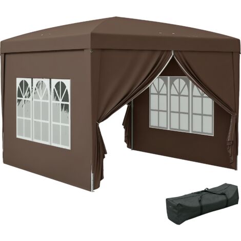 Outsunny Pavillon ca.3x3m, wasserabweisend Stabil Winterfest Pop-up Faltpavillon, UV Schutz 50+, Faltbar Partyzelt Gartenzelt mit 4 Seitenteilen Tasche Gartenpavillon für Camping Garten, Kaffee (1/5)