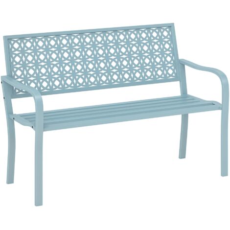 Outsunny 2-Sitzer Gartenbank, wetterfest Sitzbank, Gartenmöbel mit Rücken- & Armlehnen, Parkbank 240kg belastbar, Balkonbank für Balkon Terrasse, Garten, 127 x 63 x 85cm, Blau