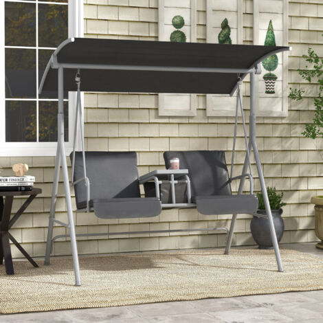 Outsunny Hollywoodschaukel 2-Sitzer Mit Baldachin, Tablett & Getränkehalter – A-förmiger Metallrahmen, Gepolsterte Sitze, Bis 180 Kg, Für Garten & Balkon, Schwarz Outsunny Hollywoodschaukel 2-Sitzer Mit Baldachin, Tablett & Getränkehalter – A-förmiger Metallrahmen, Gepolsterte Sitze, Bis 180 Kg, Für Garten & Balkon, Schwarz