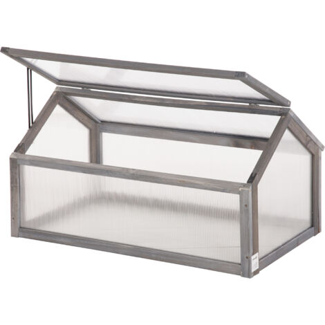 Outsunny Frühbeet aus Holz, Mini Gewächshaus 90 x 52 x 49,5 cm, Treibhaus mit Abdeckung, lichtdurchlässig Frühbeetkasten, winterfest Hochbeet für Garten, Balkon, Grau
