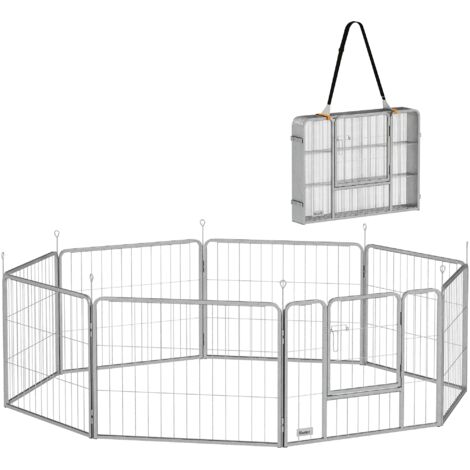 PawHut Welpenlaufstall 8-TLG Welpenauslauf mit 8 Gitterplatten Tür Erdspießen flexibel Schutzplane Freilaufgehege 60 cm hoch Hundelaufstall Laufstall Für Hund Katze Welpe Laufgitter für draußen