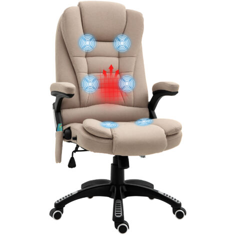 Vinsetto Bürostuhl mit Massagefunktion Ergonomischer Chefsessel mit Heizfunktion, Liegefunktion, Wippfunktion Höhenverstellbar 360° Drehbar Computerstuhl mit Seitentasche, Leinenoptik, Braun (1/5)