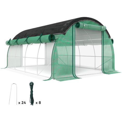 Outsunny Gewächshaus 4 x 3 x 2 m Foliengewächshaus mit 8 Fenster, Rolltüren, Aufrollbar Seitenwänden, UV-beständiger Folientunnel, Winterfest Tomatenhaus mit Erdanker, Grün (1/5)