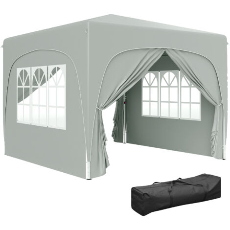 Outsunny Pavillon 3x3m, wasserabweisend Stabil Winterfest Pop-up Faltpavillon, UV Schutz 50+, Faltbar Partyzelt Gartenzelt mit 4 Seitenteilen Tasche Gartenpavillon für Camping Garten, Hellgrau (1/5)