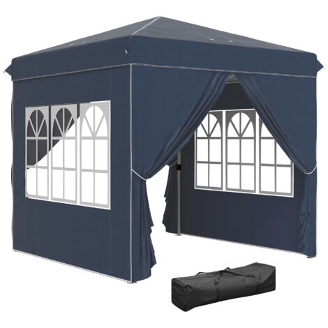 Outsunny Pavillon 2,5x2,5m, wasserabweisend Stabil Winterfest Pop-up Faltpavillon, UV Schutz 50+, Faltbar Partyzelt Gartenzelt mit 4 Seitenteilen Tasche Gartenpavillon für Camping Garten, Dunkelblau (1/5)