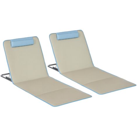 Outsunny 2er Set Sonnenliege klappbar Strandliegen Strandstuhl mit Verstellbarer Rückenlehne Kopfkissen Tragetasche leicht tragbar Strandmatte, Outdoor Sonnenmatte für Garten, Pool 124 x 53 cm (1/5)