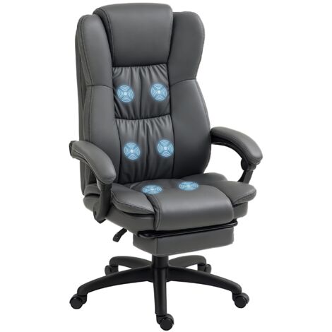 Vinsetto Bürostuhl mit Massagefunktion Ergonomischer Chefsessel mit Liegefunktion, Fußstütze Höhenverstellbar 360° Drehbar Computerstuhl mit Fernbedienung, Kunstleder, Dunkelgrau (1/5)