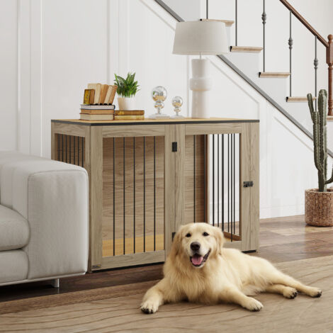 PawHut Hundekäfig Möbel mit 2 Türen waschbaren Kissen moderne Stahl Hundebox für Zuhause Indoor Hundehütte für große Hunde bis zu 30 kg Hundehaus 94x60x71,5 cm Weiß