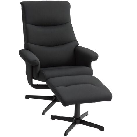 HOMCOM Relaxsessel mit Hocker, Gepolstert Fernsehsessel mit Liegefunktion, Wippfunktion, Drehbar Liegesessel mit Samtoptik, für Wohnzimmer, Schlafzimmer, Schwarz (1/5)
