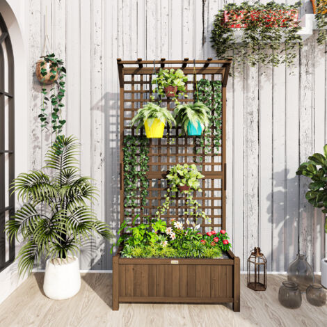 Outsunny Hochbeet Pflanzkasten mit Rankgitter, Spalier Pflanzkbel  Blumenkasten Holz, Gartenspalier 90 x 45 x 183cm fr Garten Balkon  Terrasse, Blumenkbel fr Kletterpflanzen Korbpflanzen, Blumen