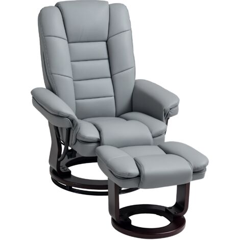 HOMCOM Relaxsessel mit Hocker 360°Drehbarer Fernsehsessel mit Liegefunktion TV-Sessel Ruhesessel bis 130 kg belastbar für Wohnzimmer Kunstleder, Grau