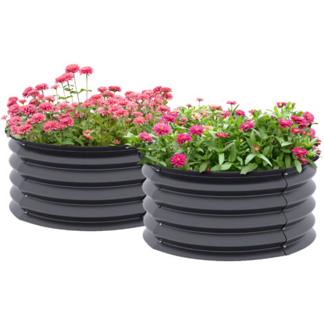 Outsunny 2er-Set Hochbeet aus Stahl, Pflanzbeet Frühbeet Gartenbeet Blumenkasten stapelbar, Pflanzkasten Gemüsebeet Ø60x30cm für Garten Balkon, Pflanzkübel für Blumen, Pflanzen, Gemüse