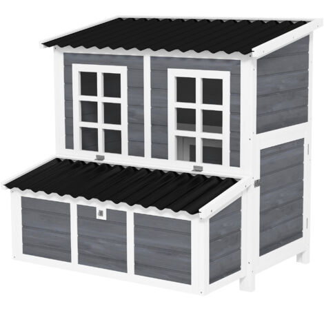 PawHut Hühnerstall aus Tannenholz, Hühnerhaus mit Nestkasten, Geflügelhaus für 4-6 Hühner, Wasserfestes Dach, 100 x 86 x 100 cm, Hellgrau (1/5)
