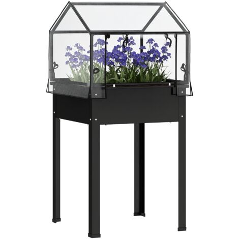 Outsunny Hochbeet mit Abdeckung, erhöhtes Kräuterbeet mit Ablauflöchern, Pflanzkasten aus Metall, wetterbeständig Gemüsebeet, Gartenbeet, Pflanzbeet für Garten, Balkon, 60 x 60 x 120 cm, Schwarz