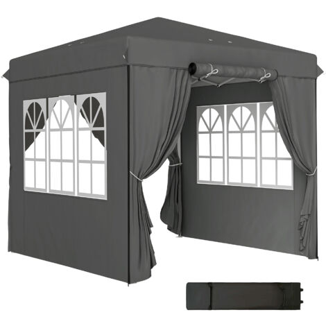 Outsunny Pavillon 2,5x2,5m, wasserabweisend Stabil Winterfest Pop-up Faltpavillon, UV Schutz 50+, Faltbar Partyzelt Gartenzelt mit 4 Seitenteilen Tasche Gartenpavillon für Camping Garten, Dunkelgrau