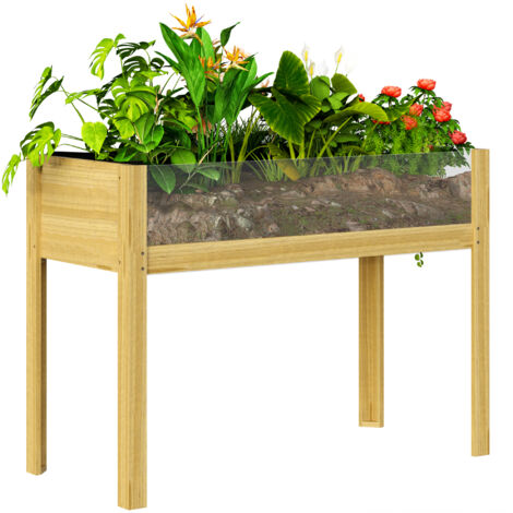Outsunny Hochbeet mit Acrylplatten, erhöhtes Kräuterbeet mit Ablauflöcher, Pflanzkasten aus Holz, wetterbeständig Gemüsebeet, Gartenbeet, Pflanzbeet für Garten, Balkon, 110 x 50 x 80 cm Naturholz (1/5)