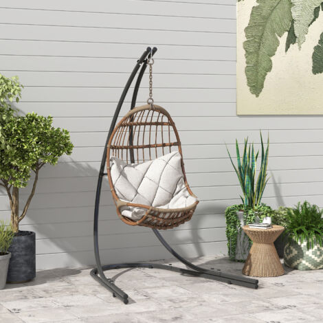 Outsunny Rattan Schaukelstuhl Mit Ständer – Hängesessel Für Garten, Balkon & Terrasse, Hellgrau