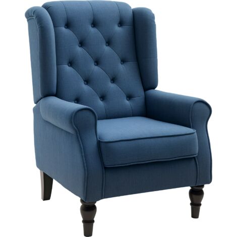 HOMCOM Sessel Ohrensessel mit Armlehnen, Loungesessel mit Kissen, Tufting, hoher Rückenlehne Armlehnensessel mit Holzbeine, Relaxsessel für Wohnzimmer, Schlafzimmer, Blau (1/5)