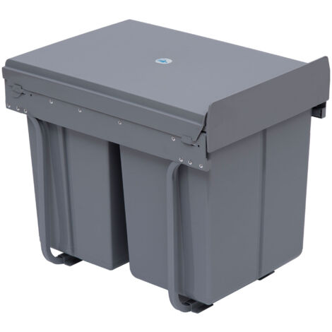 HOMCOM Abfallsammler 20L+10L x 2 Ausziehbar Einbaumülleimer Unterschrank Abfalleimer Mülleimer für Schränke mit 3 herausnehmbaren Fächern, mattiertem Deckel und Griff, Grau