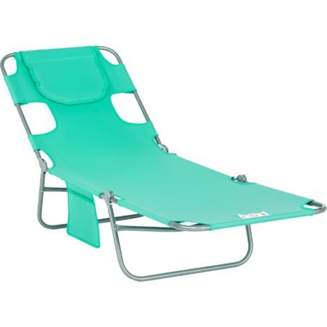 Outsunny Sonnenliege klappbar Gartenliege mit Lesefenster, Kopfkissen, Liegestuhl mit 5-Fach verstellbare Rückenlehne, wetterfeste Campingliege bis 120 kg belastbar, für Garten Strand Pool, Grün (1/5)