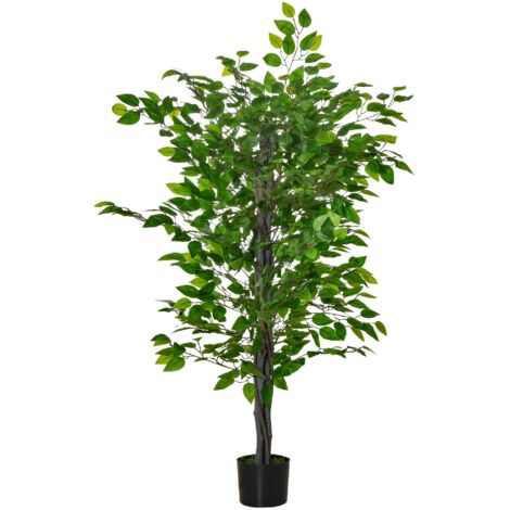 HOMCOM Künstlicher Ficusbaum groß 135 cm Kunstpflanze, Plastik Künstliche Pflanzen Ficus im Topf, Kunstbaum wie echt mit Zement, Kunstgras für Wohnzimmer Schlafzimmer Büro Garten (1/5)
