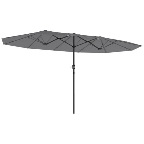 Outsunny Doppelsonnenschirm 436 x 260 cm, UV Schutz Stahl Sonnenschirm mit Handkurbel, oval Balkonschirm Strandschirm windfest stabil Marktschirm Kurbelschirm für Strand Balkon Garten, Dunkelgrau